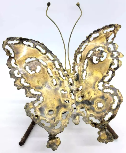 Kinetic Metal Butterfly Sculpture Spring Brutalist Mid Century Art - VINTAGE