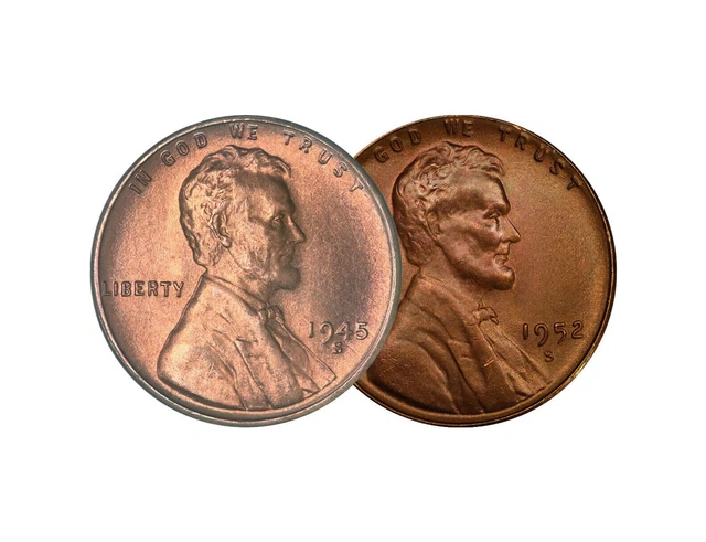 1945 S & 1952 S Lincoln Wheat Cent Choice BU 1c Brilliant Uncirculated - 2 Set