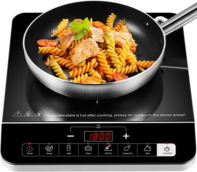 Piastra ad Induzione Singolo,EASEPOT Piano cottura a induzione elettrica,blocco di sicurezza multifunzione 6 modalità,tattile del sensore LCD Piastra in cristallo,Blocco di sicurezza,Timer 3 ore,2000W 