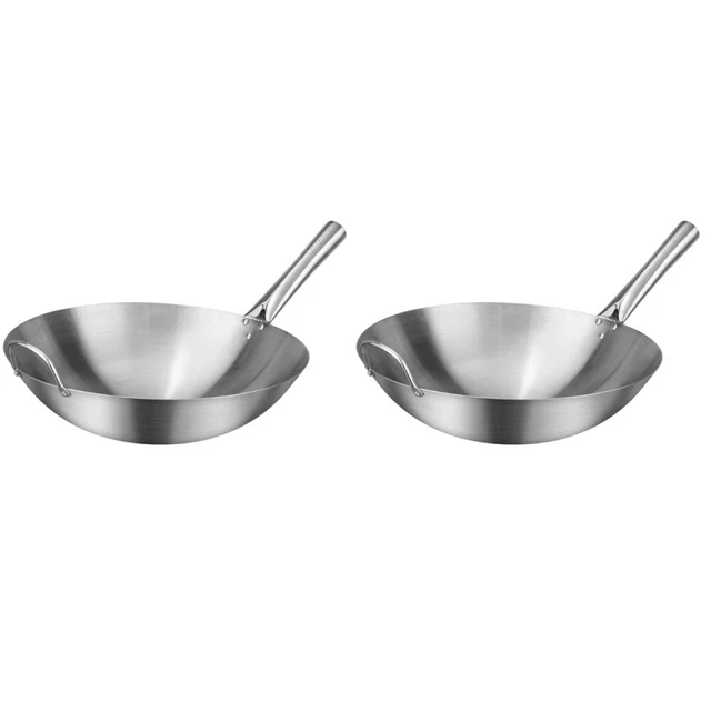2x Wok Pan Poêle Cuisine Wok Pan Maison Wok Pan Acier inoxydable Poêle