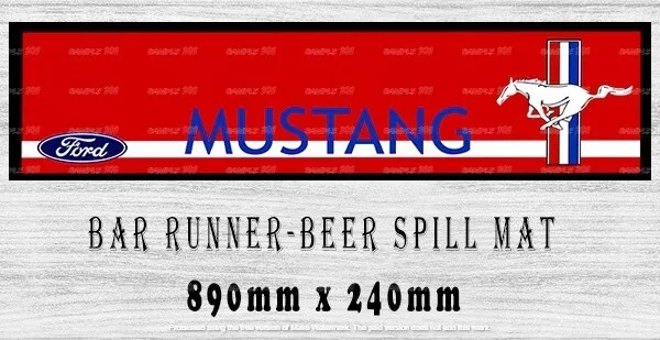 MUSTANG Aussie Beer Spill Mat Bar Runner Man Cave (890mm X 240mm) Pub Rubber