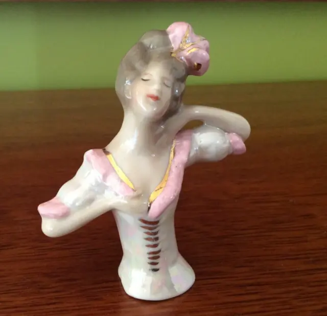 Pincushion Half Doll Sexy Boudoir Porcelain Art Deco Style  Lustreware finish