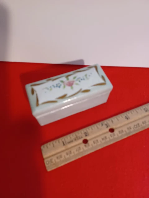 Antique Elfinware Hand Painted Porcelain Stamp Box Seafoam Green Trinket Germany