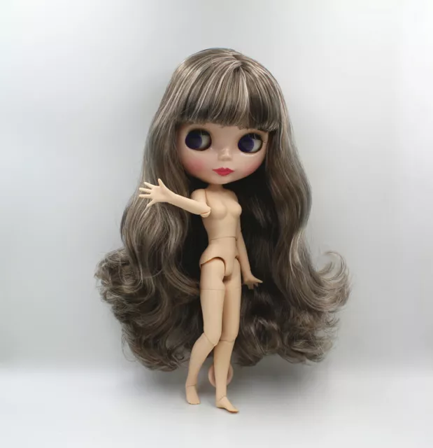12" Neo Blythe Doll from Factory Nude Doll Grey Mix White Long Hair  Joints body