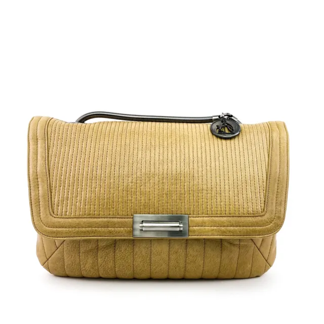 LANVIN Hurrah Quilted Leather Shoulder Bag Beige Khaki