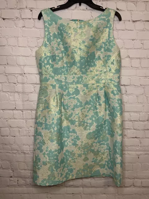 Tahari Arthur S Levine Petite Dress Sleeveless Green Ivory Gold Floral Size 14P