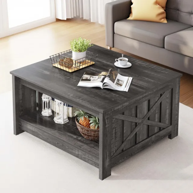 Square Coffee Table with Storage for Living Room Modern Center Cocktail Table