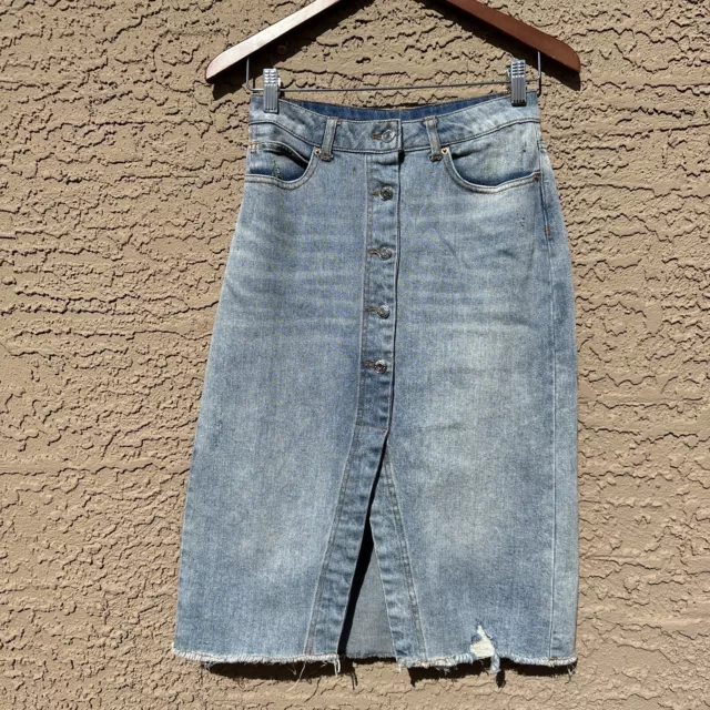 Juniors Button Front Distressed Denim Jean Pencil Skirt Size Small