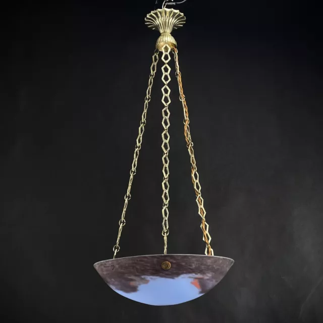 ART DECO Hängelampe Muller Strasbourg Deckenlampe Pate de Verre Schale 1930s