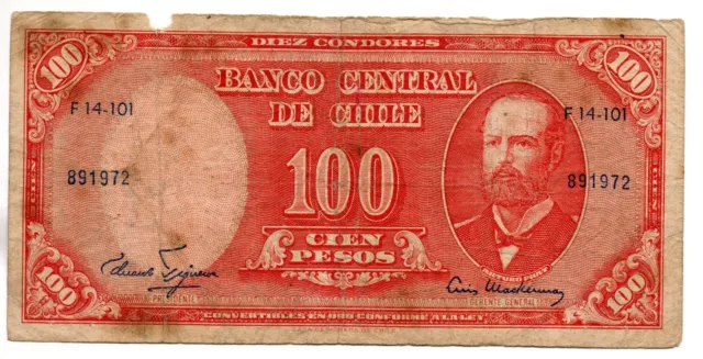 Chile 1960, 100 pesos, overprinted 10 cent de Escudo, P127a,  accept offers
