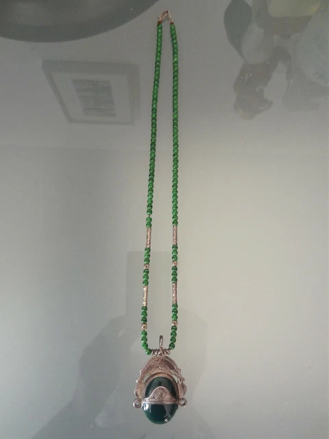 Collier Ras Du Cou En Malachite Et Argent Massif - Style Ethnique Bohème - Occasion En Excellent état