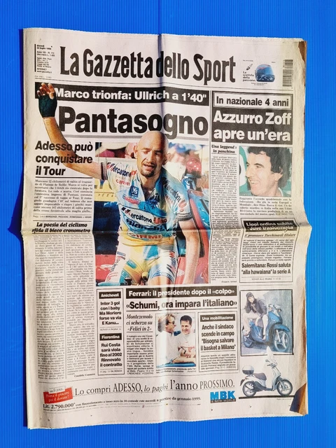 La Gazzetta Dello Sport – 3 Août 1998 – Marco Pantani Vainqueur Tour De France