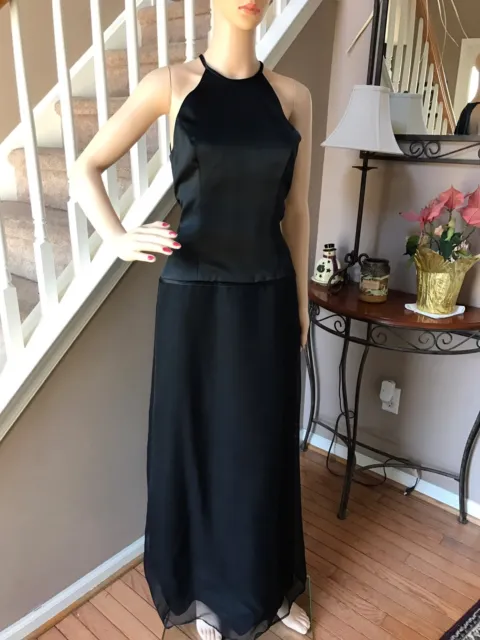 Vera Wang White Label Black Formal Long Gown Prom Cocktail Halter Dress 6