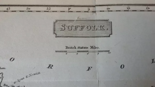 1818 Original Antique Copperplate County Map Suffolk - Robins / Neele 3