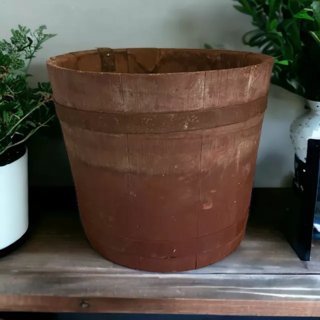 Antique New England Staved Wooden Maple Sap Bucket. Rustic Primitive 1800s #7