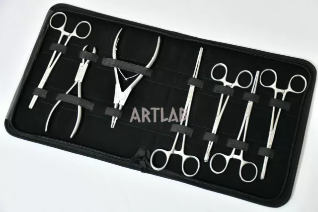 Premium German Set of 7 Body Piercing Instruments Kit Tools Pennington Forceps