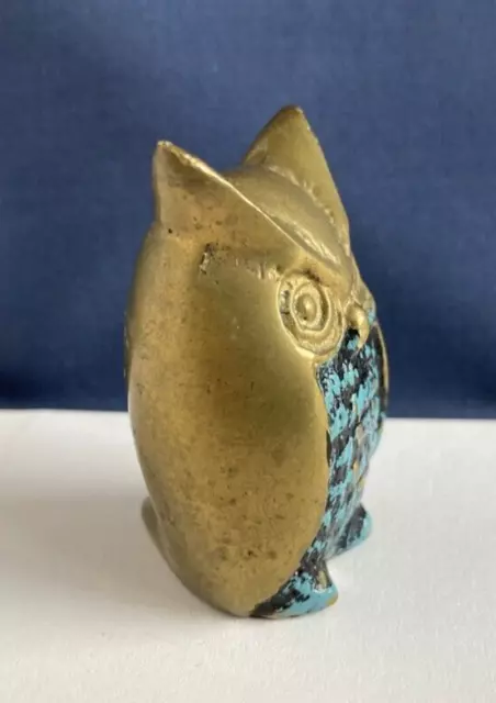 Vintage Small Brass Owl figurine painted chest 5cm / 2 inches high ornament 2