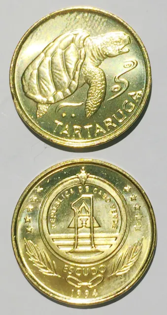 Cabo Verde 1 Escudo 1994 turtle 18 mm brass steel coin UNC