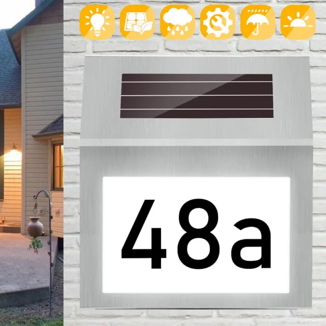 Solar número de casa luz de número de casa acero inoxidable etiqueta nombre de calle LED