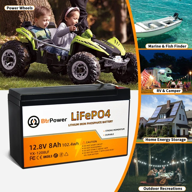 BtrPower 12V 8Ah Lithium Battery LiFePO4 Deep Cycle for RV Marine Solar System BtrPower 12V 8Ah Lithium Battery LiFePO4 Deep Cycle for RV Marine Solar System