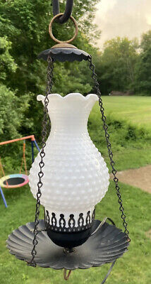 Vintage Hob Nail Hanging Swivel Lamp With Cast Iron Hanging Bracket