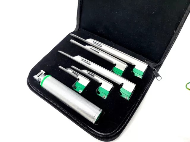 Set Of 5 Fiber Optic Miller Laryngoscope Blades +1 Medium Handle Intubaton Kit