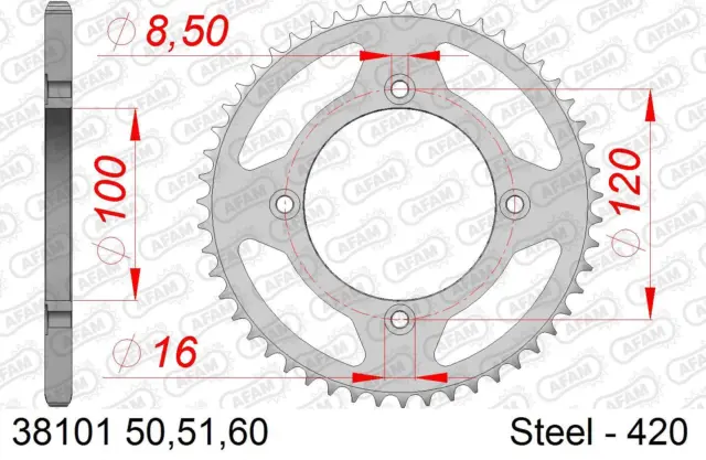 Kettenrad Stahl Teilung 420, Zähne 60 38101-60