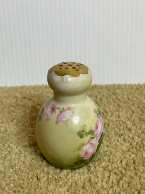 Vintage Antique Porcelain Gold Trim Salt Pepper Shaker SINGLE Roses Flowers 3" 3