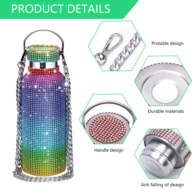 Vacuum Flasks Insulation Cup with Chain Sparkling Diamond Drinking Bottles 3