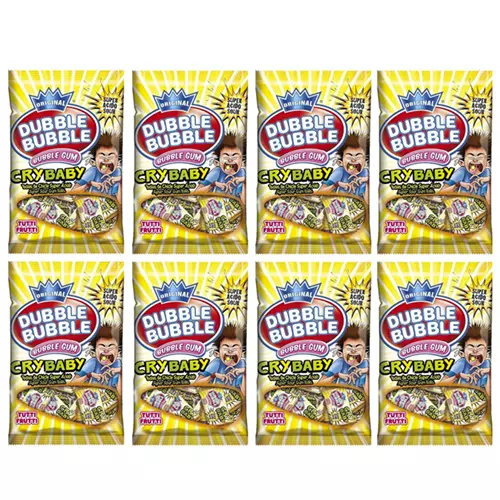 932882 8 X 85G Bag Dubble Bubble Cry Baby Super Sour Gum Balls Tutti Frutti Usa