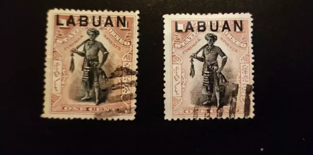 North Borneo Not Issued LABUAN Overprint Pair Of  1897 ONE  CENT Postage Stamps