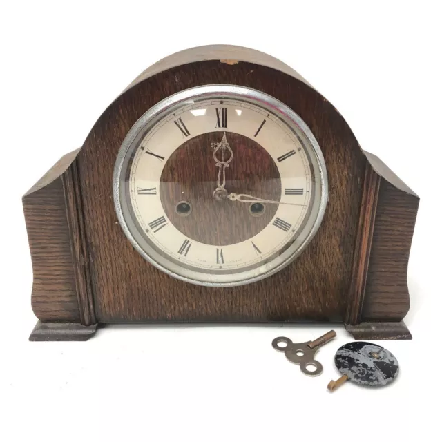 Smiths Enfield Striking Mantle Clock Wooden Key Pendulum Brown 32x23x13cm -CP