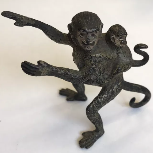 Antique Austrian Cold Painted Bronze Monkey & Infant On Back Manner Of Bergman
