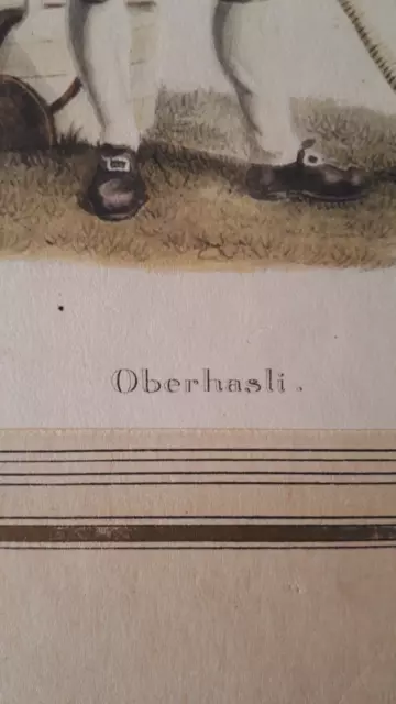 Rare XIXème gravure & auquarelle Suisse "Oberhasli" homme costume folklorique 3
