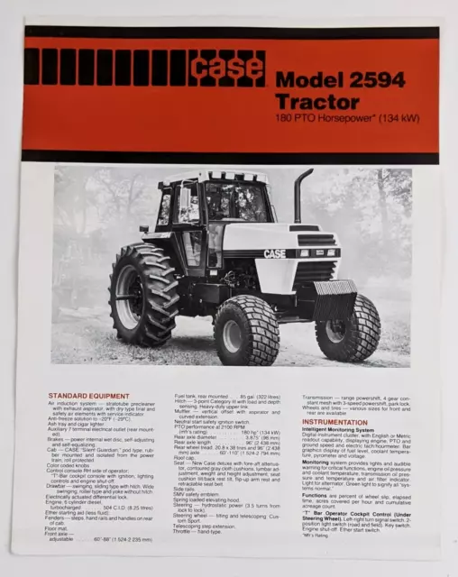 1990s Case Model 2594 Tractor Vintage Spec Sales Brochure Farming Farm
