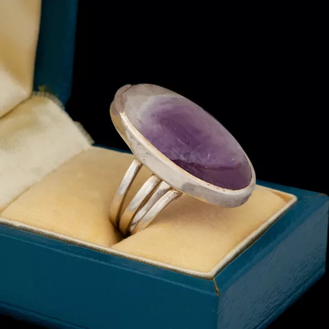 Antico Vintage Art Déco 925 Argento Viola Ametista Fedina Misura 7.25