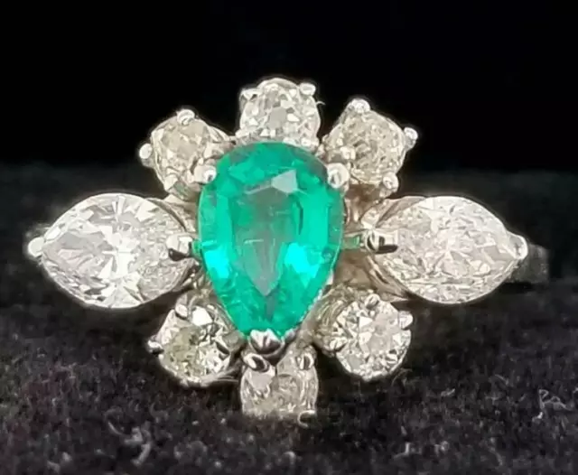 Art Deco 2.40CT Green Emerald & White CZ Argentium Silver Wedding Unique Ring