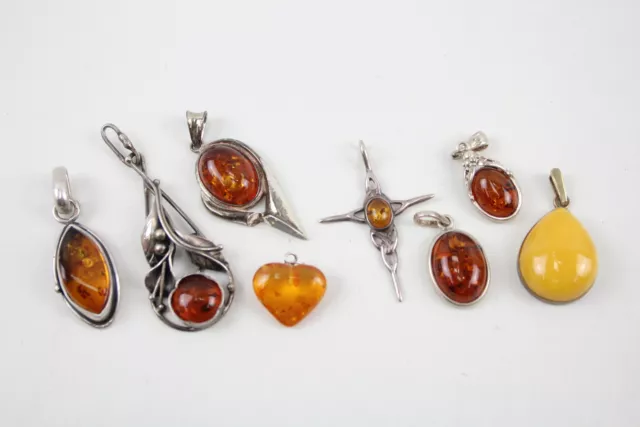 Sterling Silver Amber Pendants Baltic Copal Nouveau Inspired Celtic x 8 (27g)