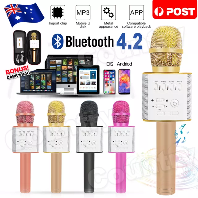 Karaoke Microphone Q9 Wireless Bluetooth Speaker Handheld Mic USB Player NEW