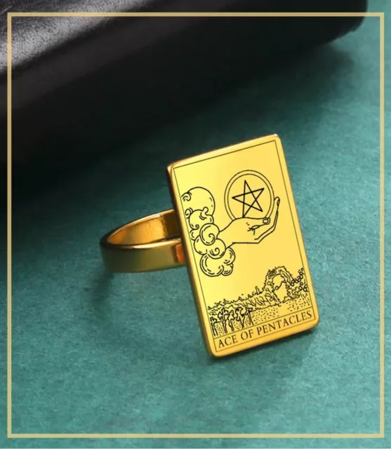 Ace of Pentacles Gold Ring Abundance Stability Security Tarot Card Waite-Smith