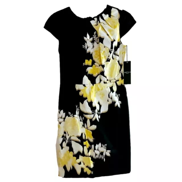 Beautiful Chetta B Black Yellow Floral Cap Sleeve Sheath Dress Size 6 NWT