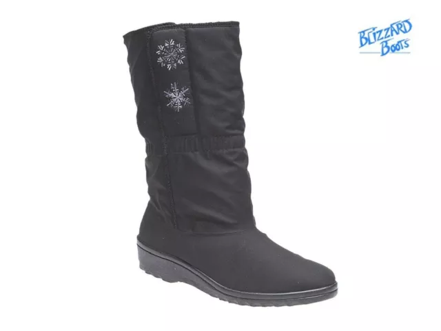 Ladies Waterproof Blizzard Boots Black Winter Warm Wide Calf Cosy Outdoor Shoes