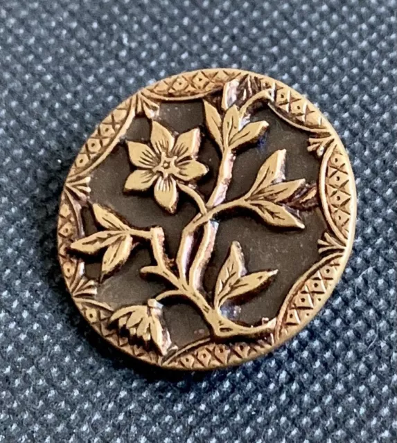 Bouton ancien – Branche de fleurs – Métal cuivré – 28 mm - Art nouveau