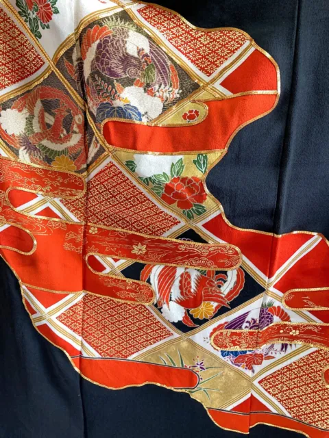 Vintage Japanese kimono -  Silk Kuro tomesode with Beautiful Birds 2