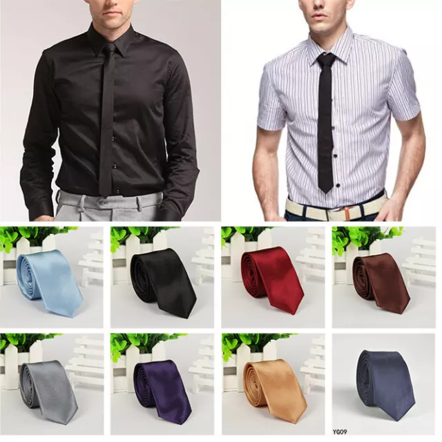 Corbata De Hombre Corbata De Satén De Color Sólido Cuello Delgado Corbata <