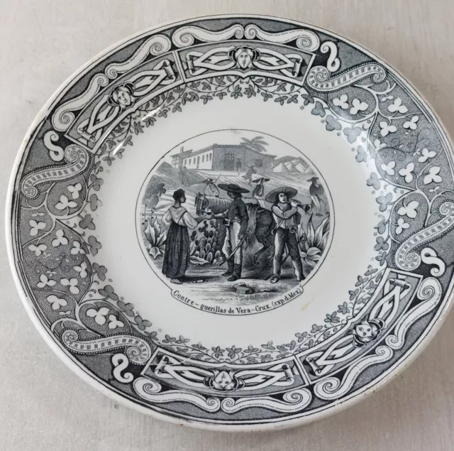 Ancienne assiette, Contre guérillas de Vera-Crux, en céramique de Longwy