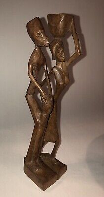 African Haitian Hand Carved Wood Folk Art Matched 10" Tribal Figures Man & Woman