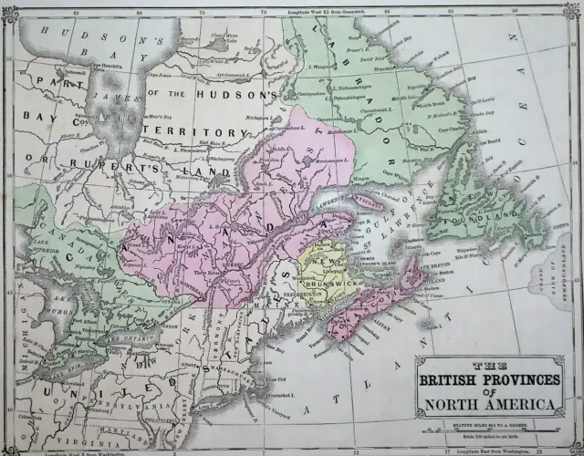 Old 1860 Cowperthwait Map ~ BRITISH PROVINCES of NORTH AMERICA, CANADA ~Inv#339