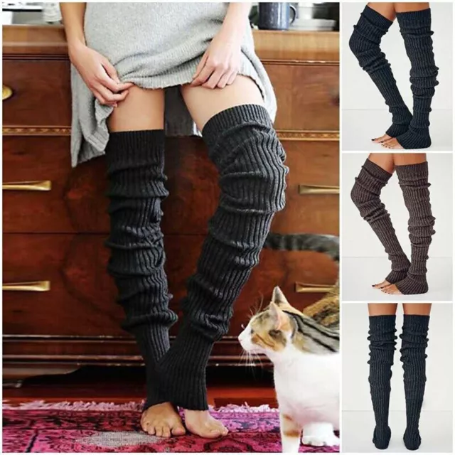 Damen Strick Strümpfe Stulpen Beinwärmer Overknee Lang Socken Winter