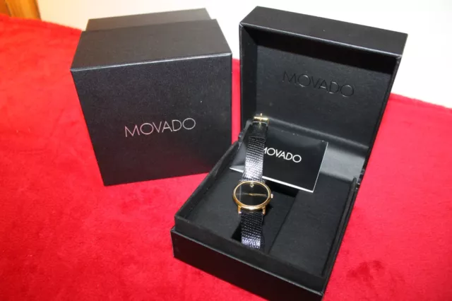 Orologio da uomo Movado Quadrante Nero Cinturino in Pelle Nera con Scatola